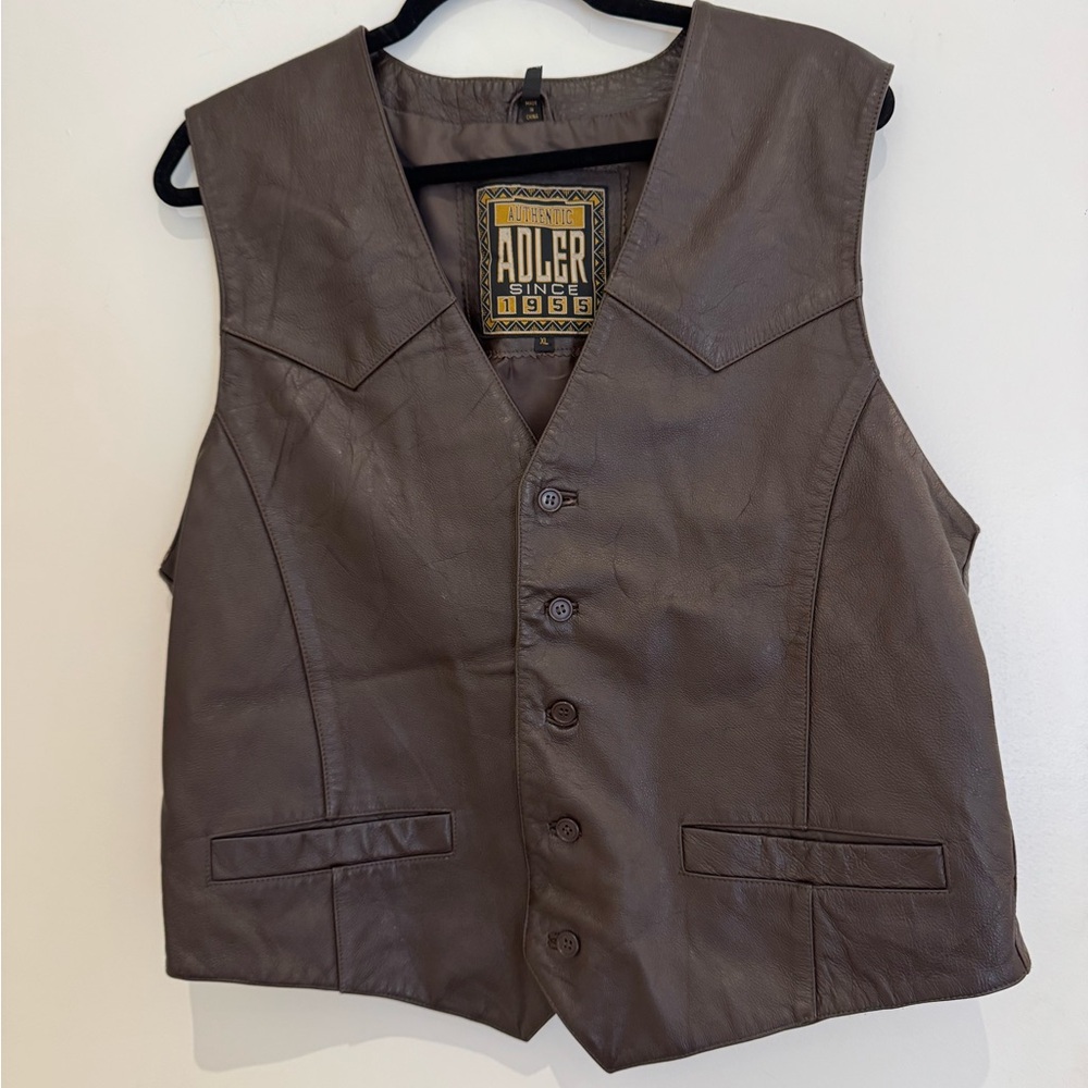 Authentic Adler Men's XL Vest Motorcycle Genuine Leather Black Brownish Biker